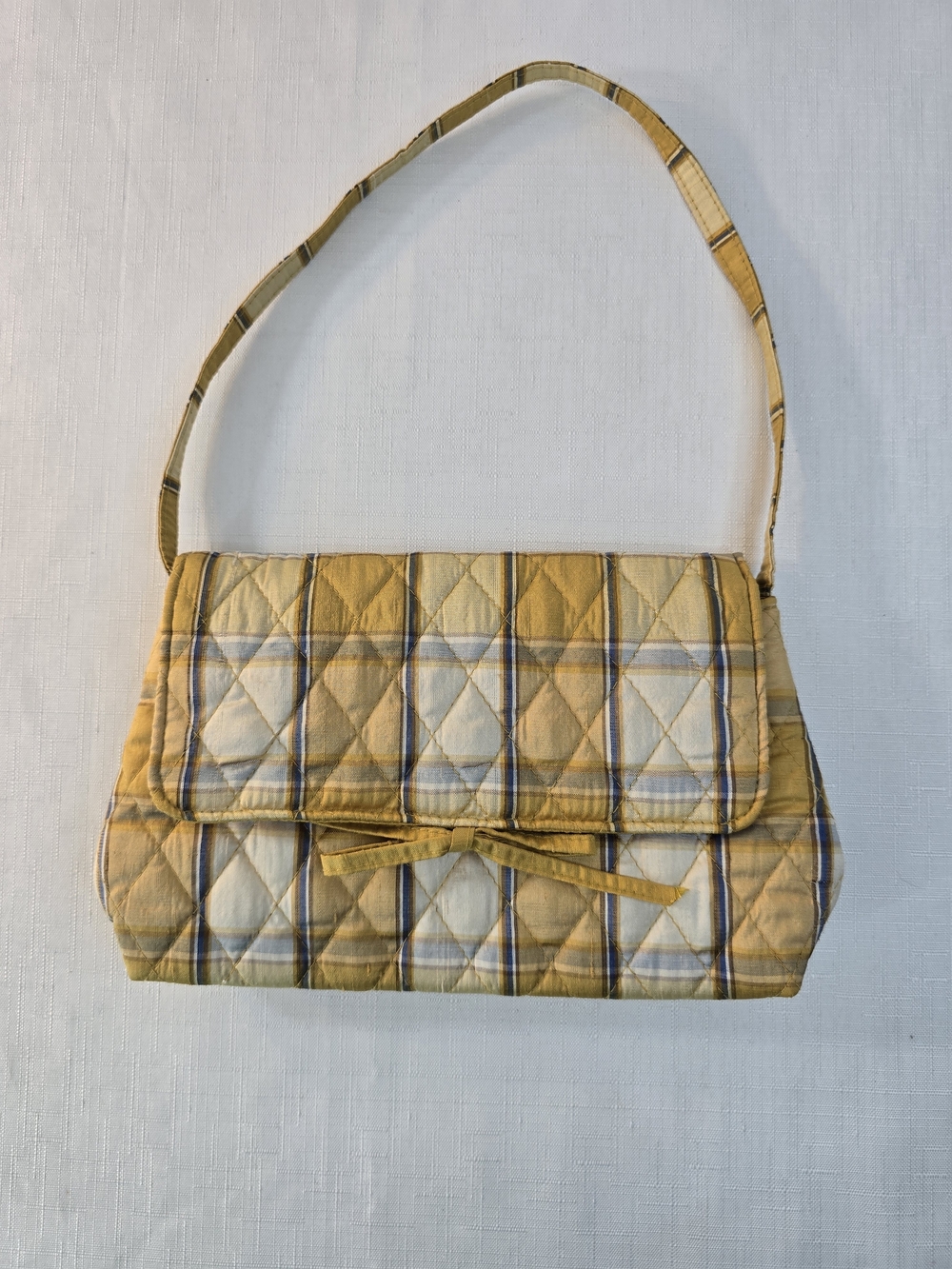 Vera Bradley Yellow Plaid Quilted Shoulder Bag with Bow